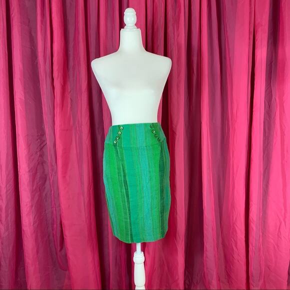 Eva Franco Anthro green striped waist button detail tween pencil skirt, 2 - Picture 1 of 9